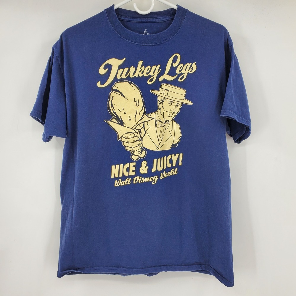Disney World Turkey Legs Nice & Juicy Graphic T-Shirt Navy Blue Large Theme Park